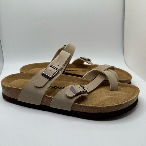 CUSHIONAIRE Women's Cork Footbed Sandal With +Comfort 9.5 TAUPE - Picture 1 of 7